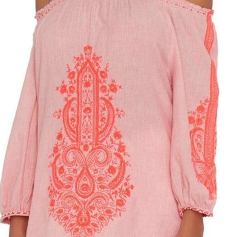 Off-Shoulder Pink Blouse With Neon Embroidery :)